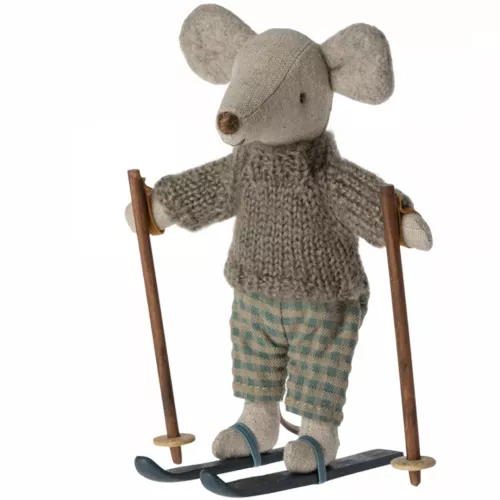 MAILEG KNUFFELMUIS GROTE BROER OP SKI'S  13 CM