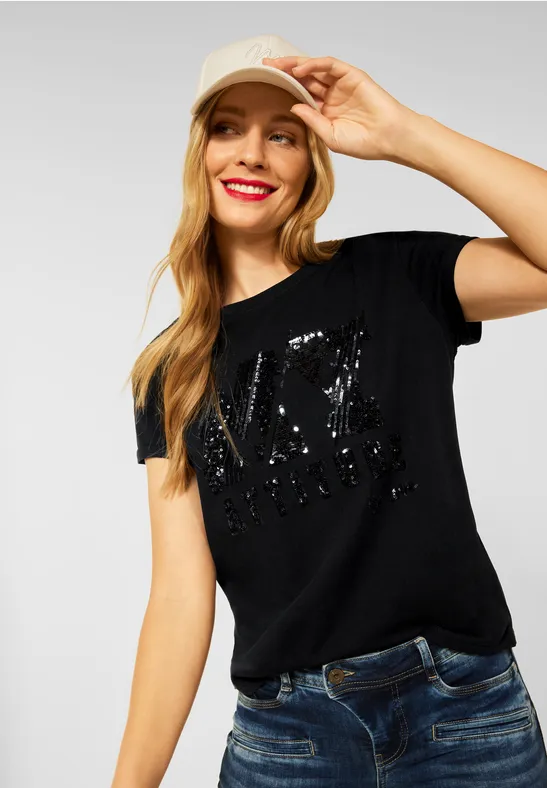 Street One T-shirt met pailletten