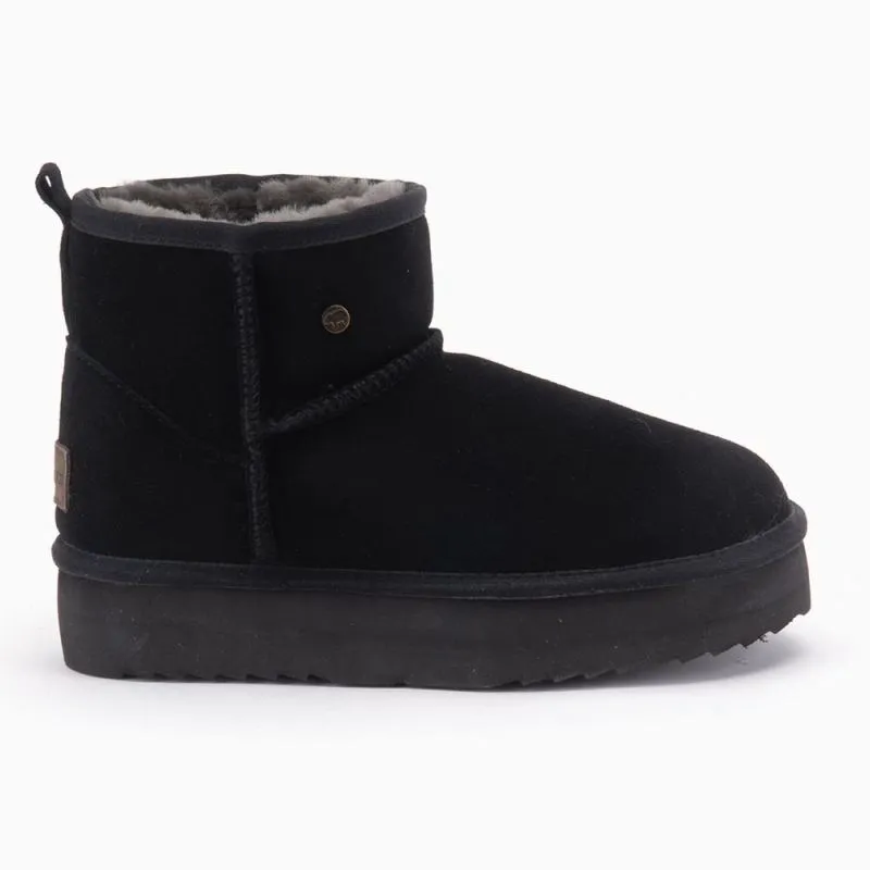 Warmbat Wallaby dames suède boot plateau black