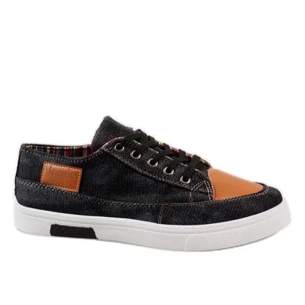 Zwarte denim herensneakers A9501