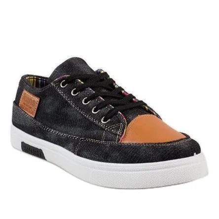 Zwarte denim herensneakers A9501
