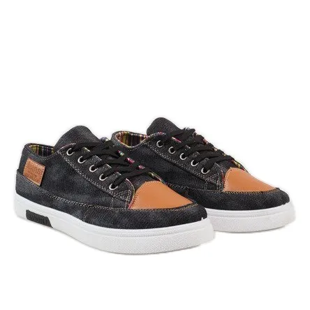 Zwarte denim herensneakers A9501