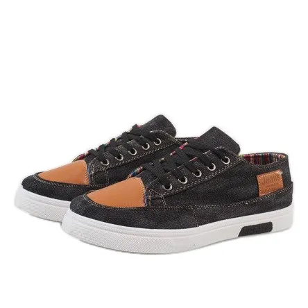 Zwarte denim herensneakers A9501